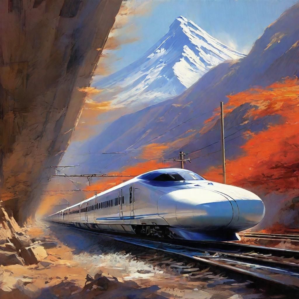 Shinkansen Train Bursts from Tunnel in Dynamic Style