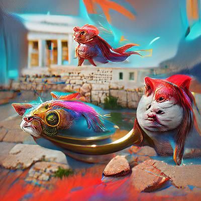 Cartoon Cat at the Parthenon: 3D Concept Art
