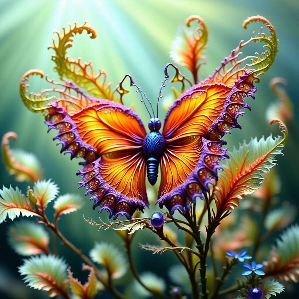 Colorful Butterfly in Flight with Fractal Details