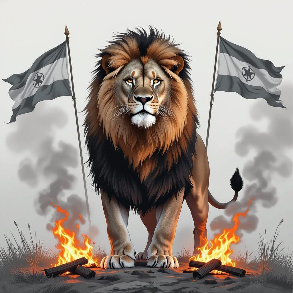 Powerful Lion with Fiery Mane: Pencil Sketch