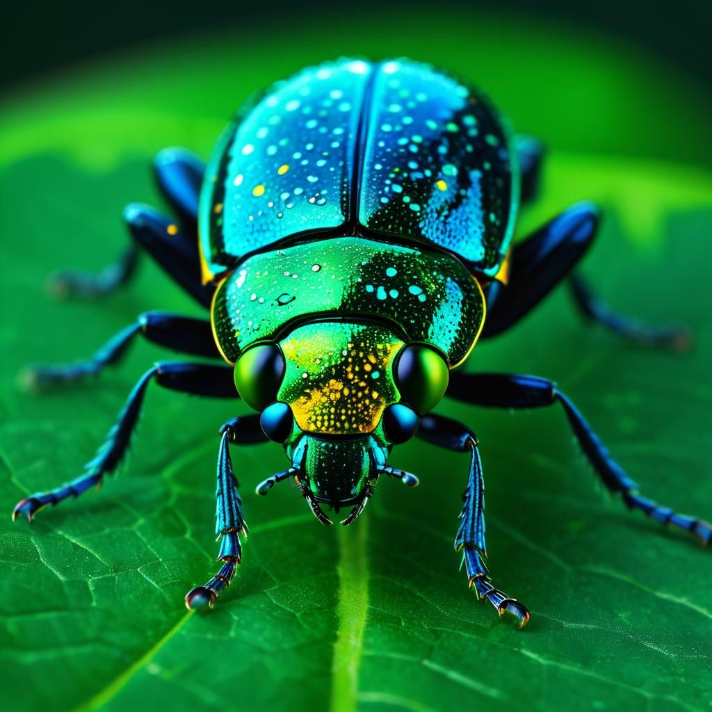 Luminescent Jewel Beetle Macro Photo on Leaf