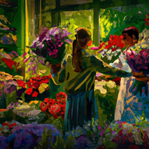 Flower Shop Meeting: Colorful Bouquet in Hand