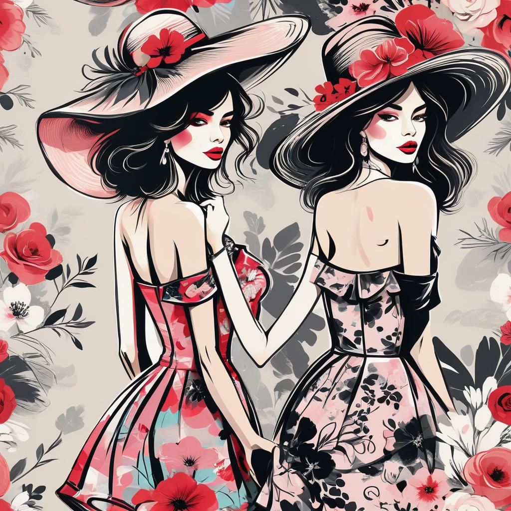 Abstract Fashion Illustration of Two Girls in Vector Art