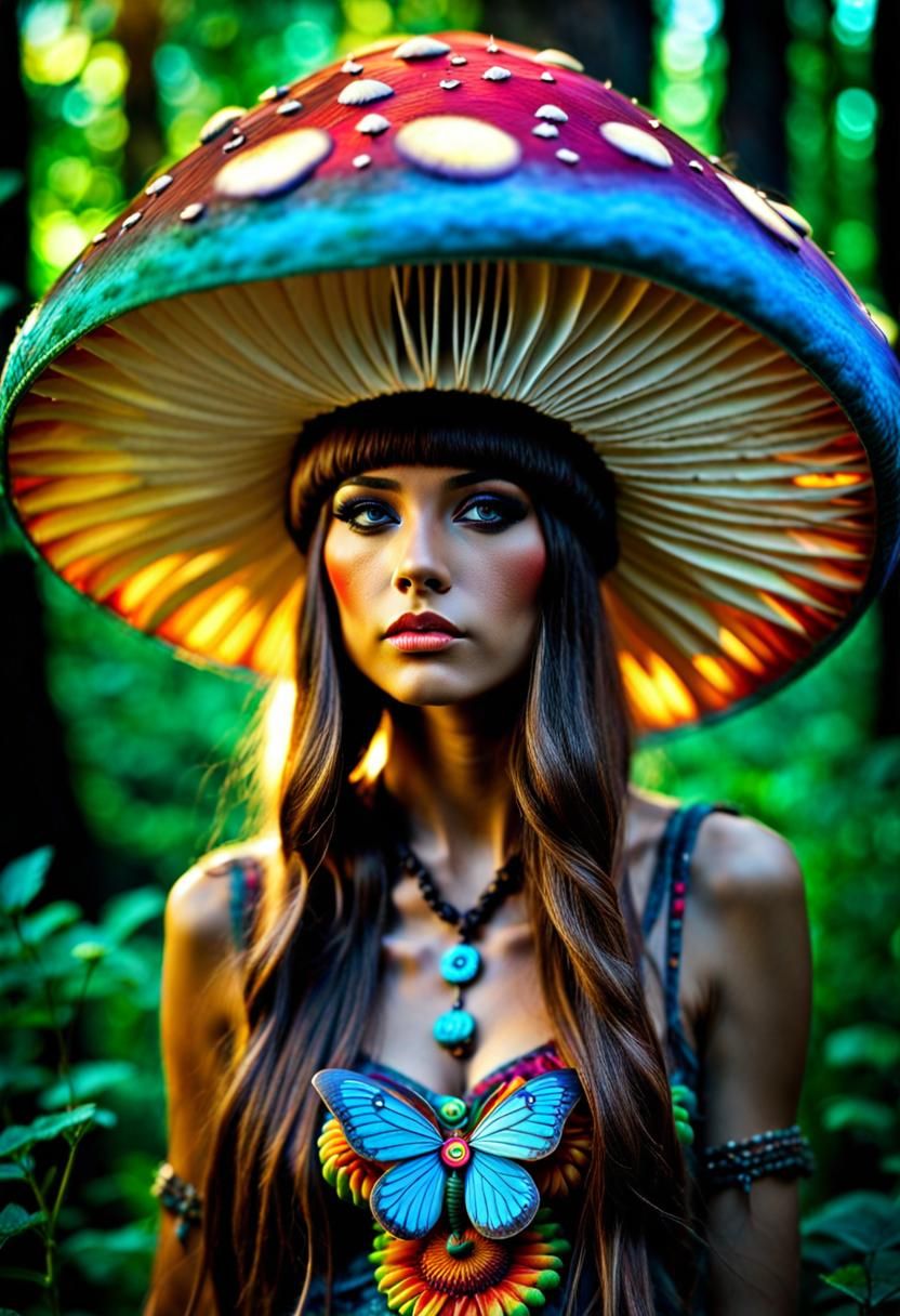 Eerie Colorful Digital Art: Mushroom Fairy Peace