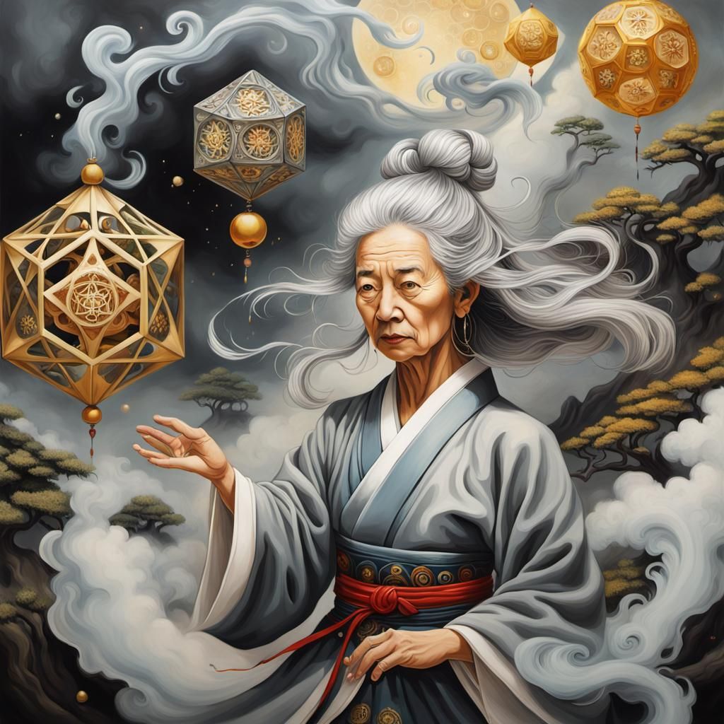 Grey-Haired Energy Master with Alchemical Symbols