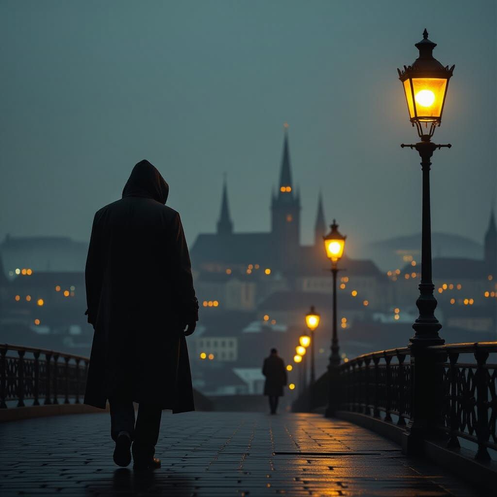 Lonely Figure Between Realms in Cinematic Style