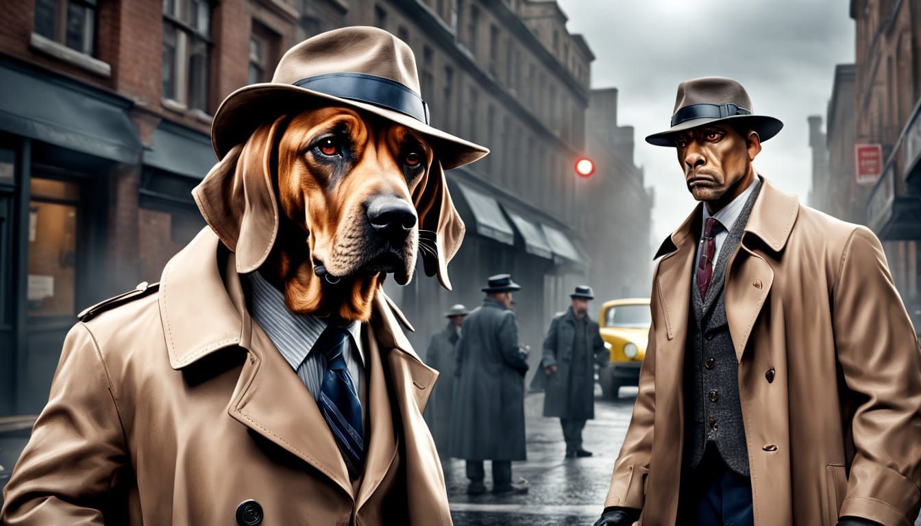 Anthropomorphic Bloodhound Detective Investigates Crime Scen...