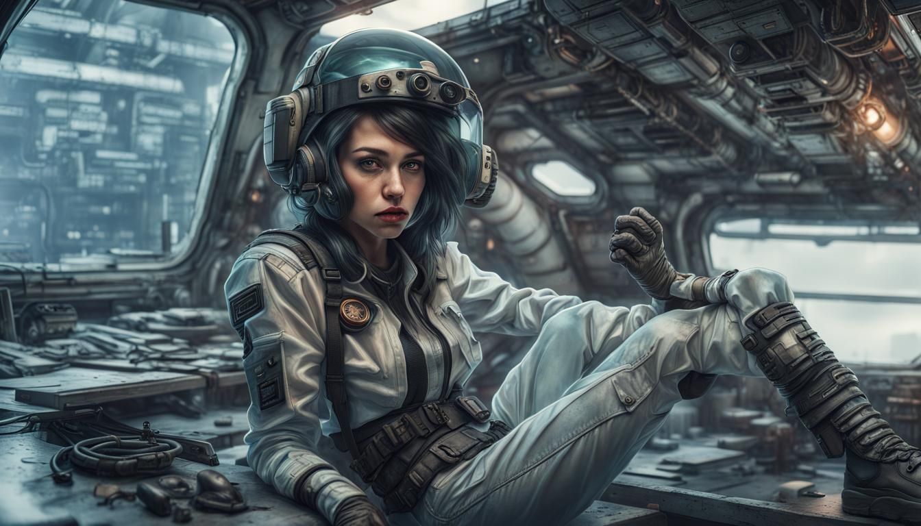 Cyberpunk Space Pilot in Dystopian Future