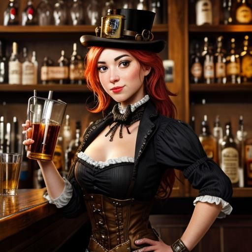 Steampunk Bartender in Old Fashioned Saloon