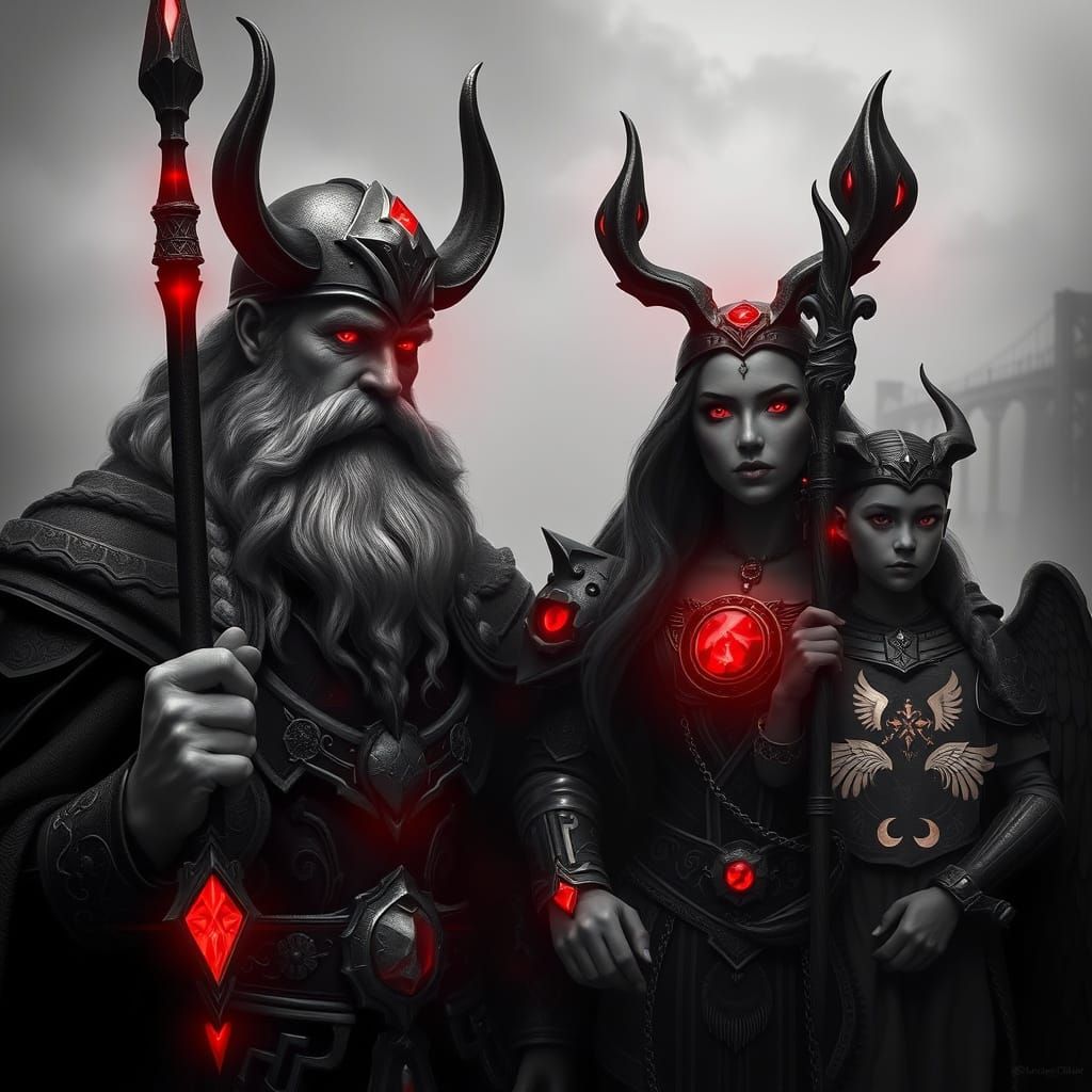 Norse Gods: Odin, Frigg and Family in Grayscale