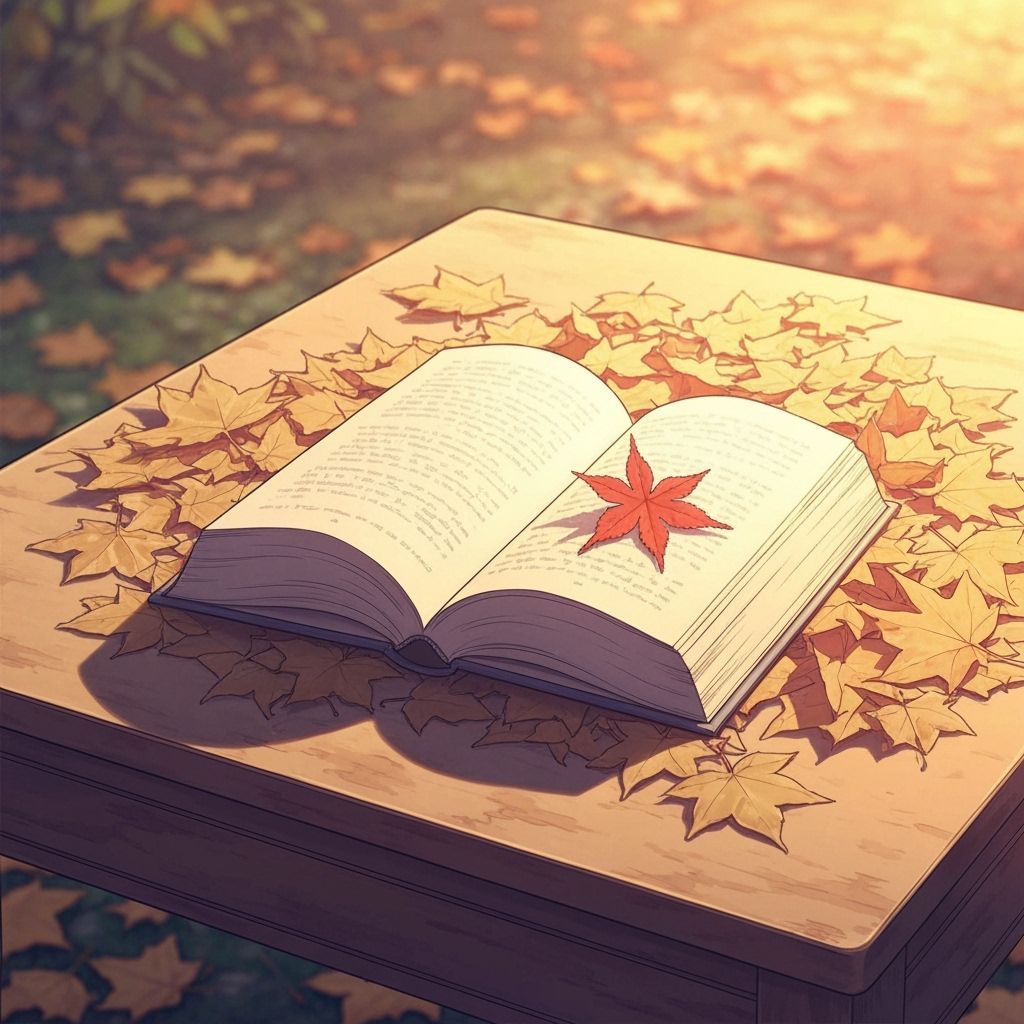 Autumnal Book in a Serene Garden: Manga Style