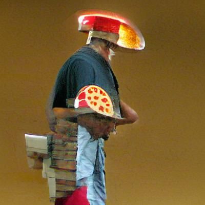 Man Adorns Pizza Hat in Humorous AI Image