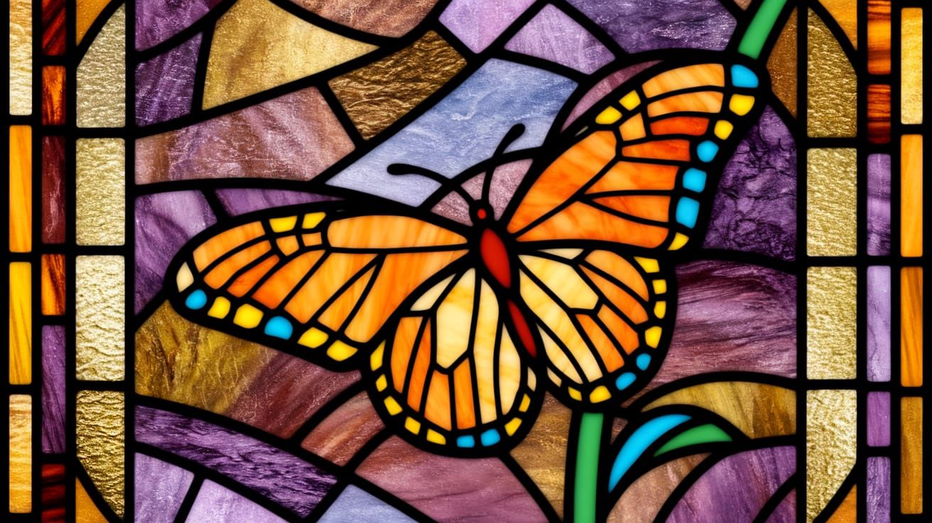 Vibrant Butterfly in Stained Glass Artwork