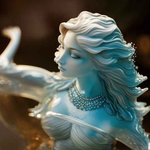Water Elemental Undine Portrait as 3D Digital Art