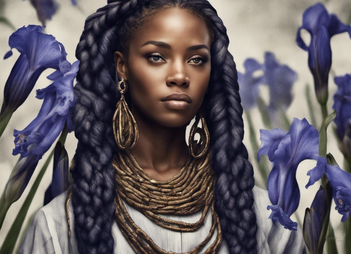 Beautiful African American woman with braids surrounded by b...