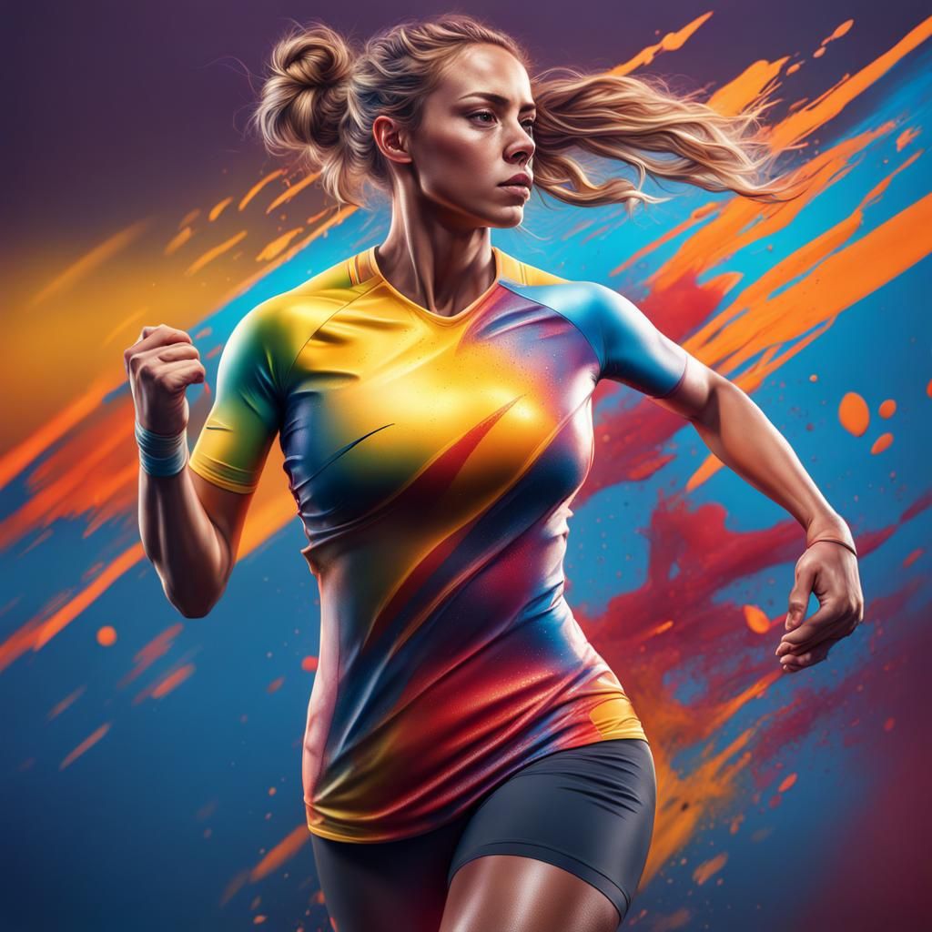 Hyperrealistic Female Athlete in Splash Art Style