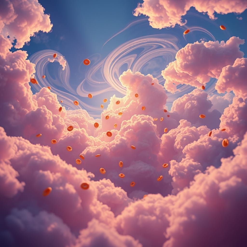 Dreamlike Swirling Clouds of Cheerios in a Fantastical World