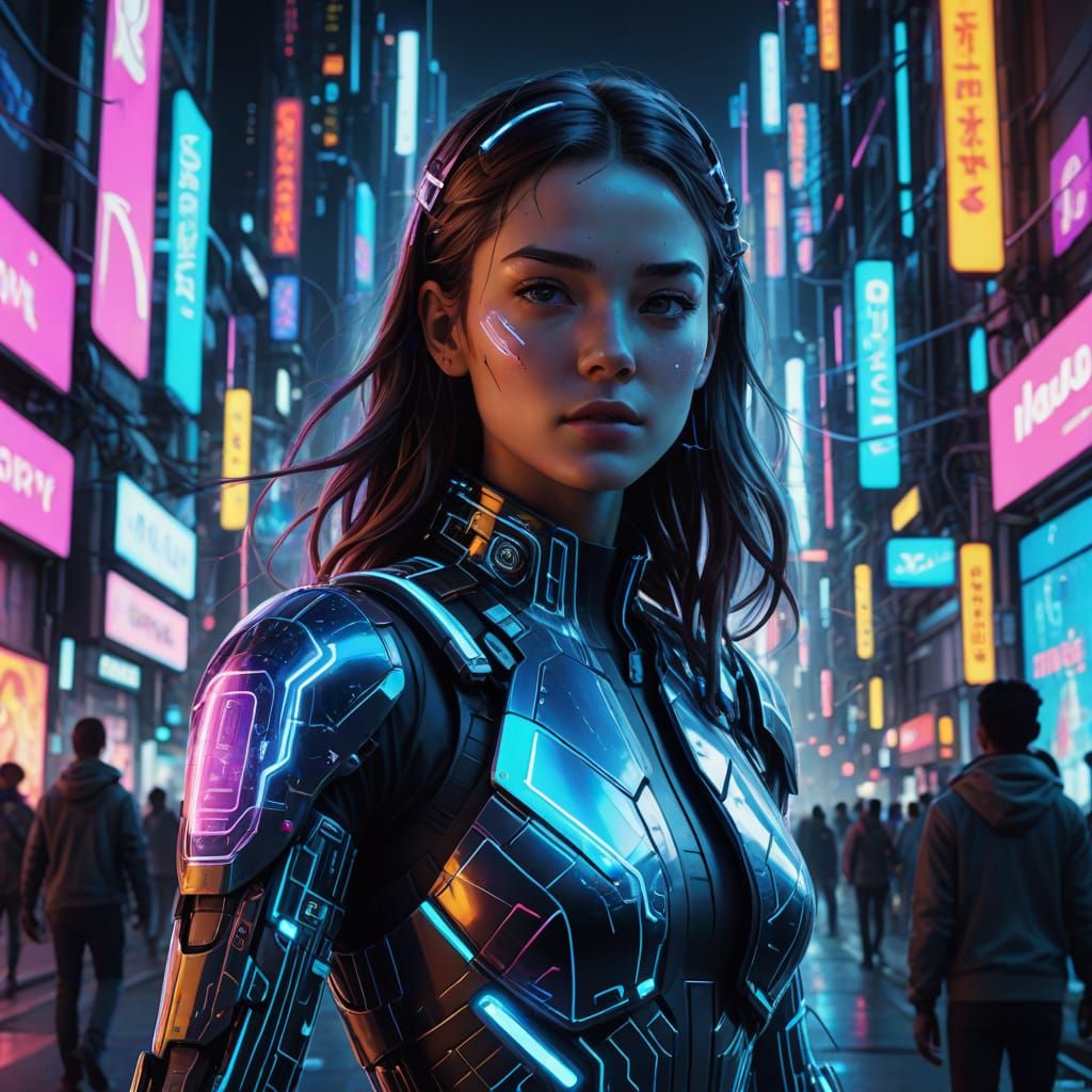 Cyberpunk Goddess in Neon Metropolis
