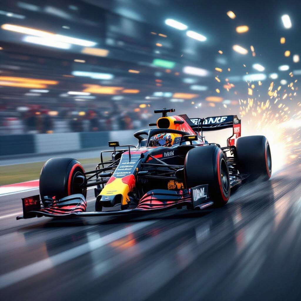 Formula 1 Driver in High-Speed Race Action