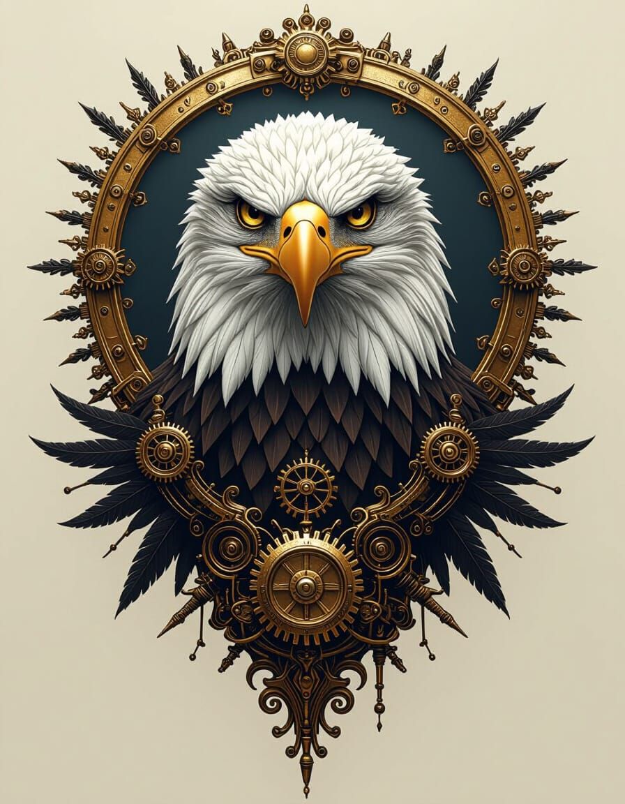 Steampunk Bald Eagle as Dark Fantasy Raptor