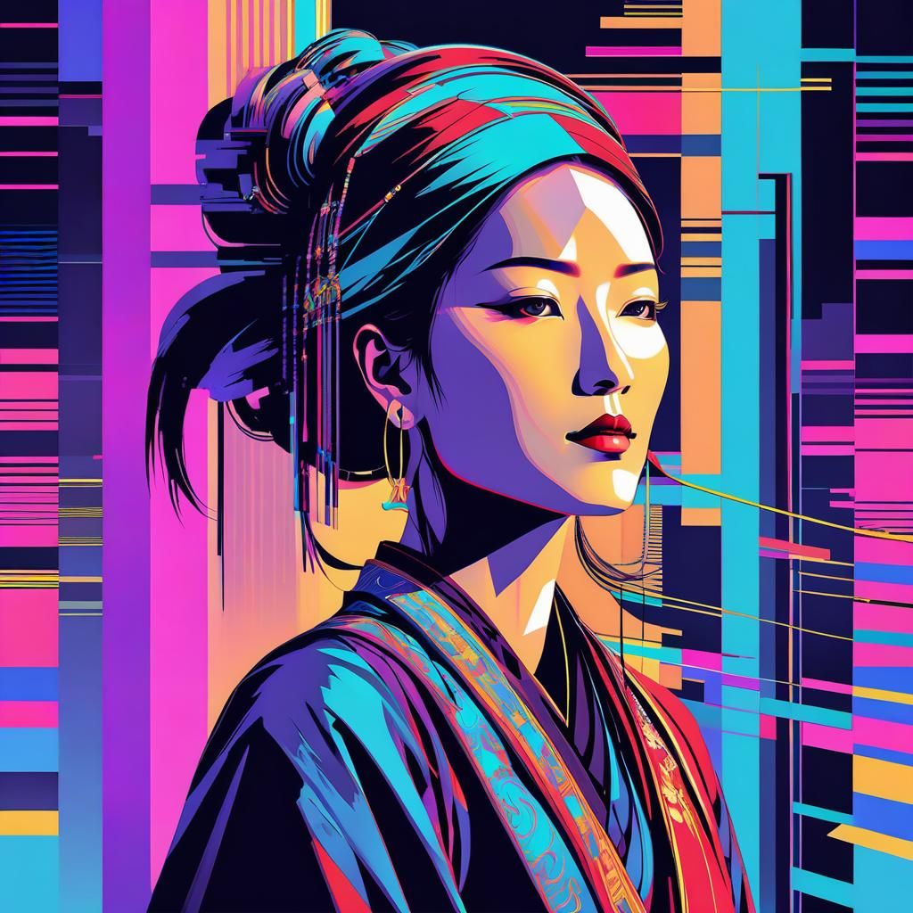 པདྨ (Pema) | Tibetan vaporwave / Glitchwave portrait (Mysterious XL v4)