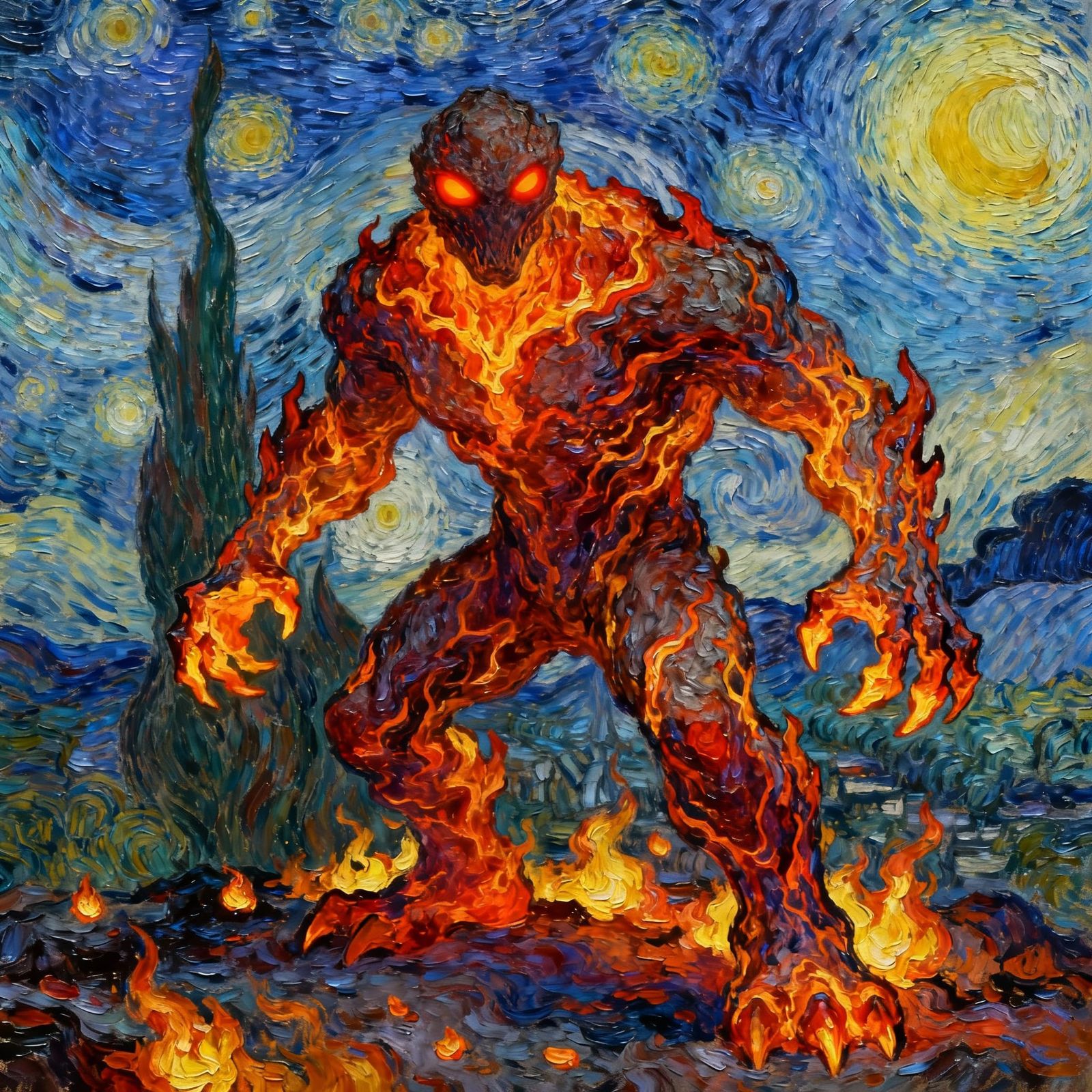 Lava Monsters in Van Gogh Style