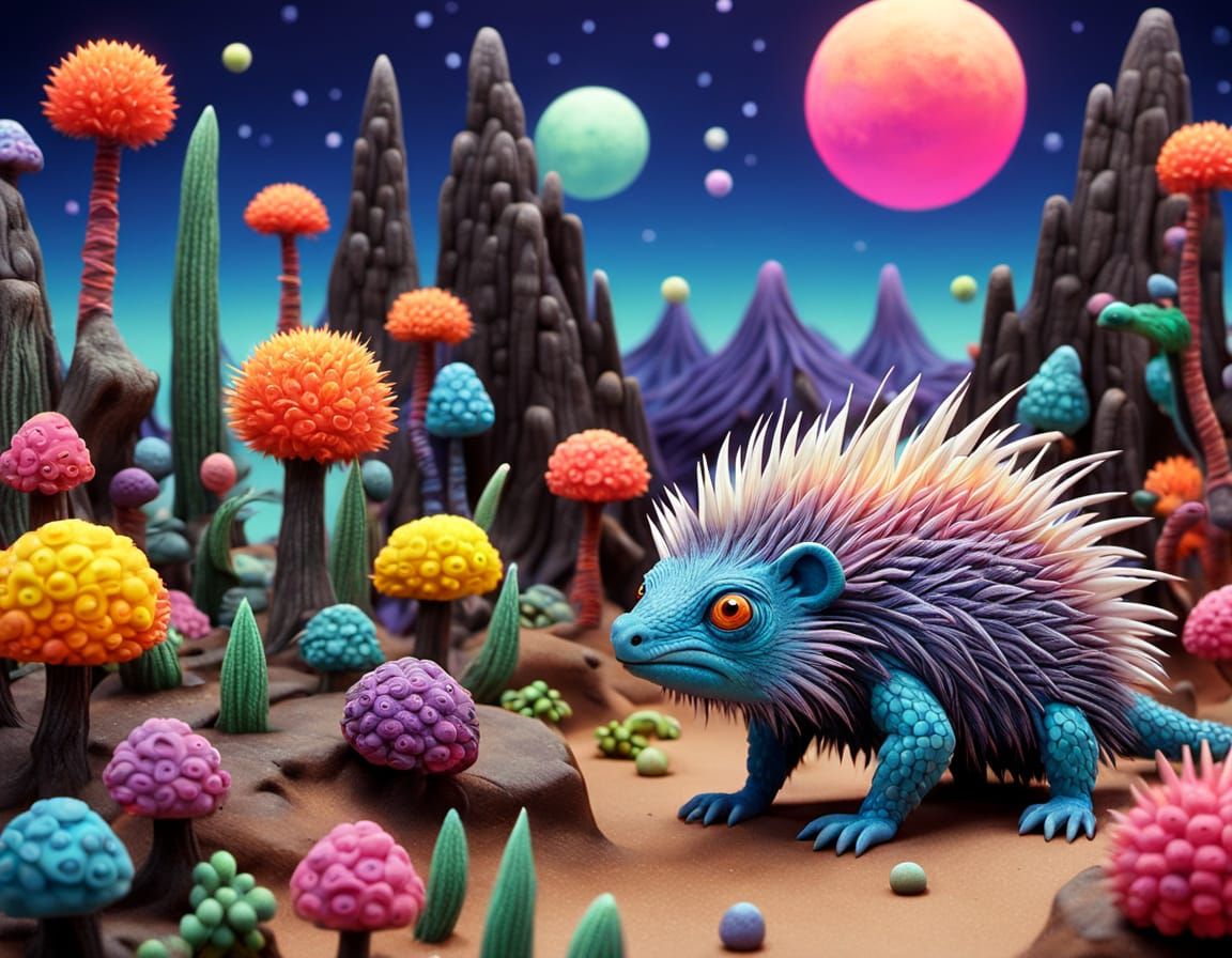 Fluorescent Claymation Hybrid on Alien Planet