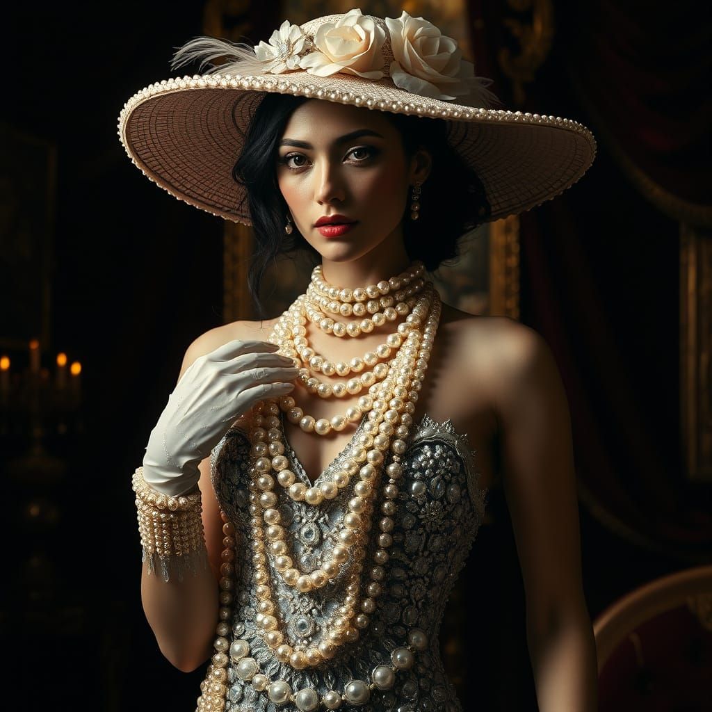 Elegant Mystery Woman in Opulent Pearls