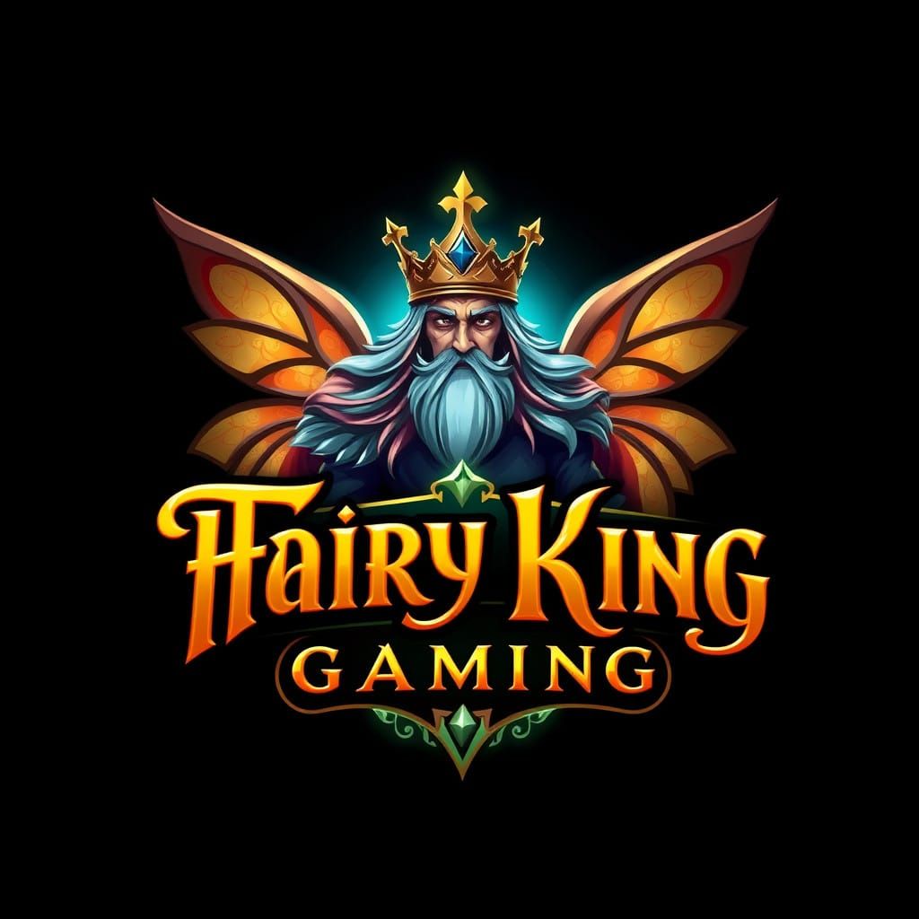Majestic Fairy King Gaming Logo in Whimsical Illustration