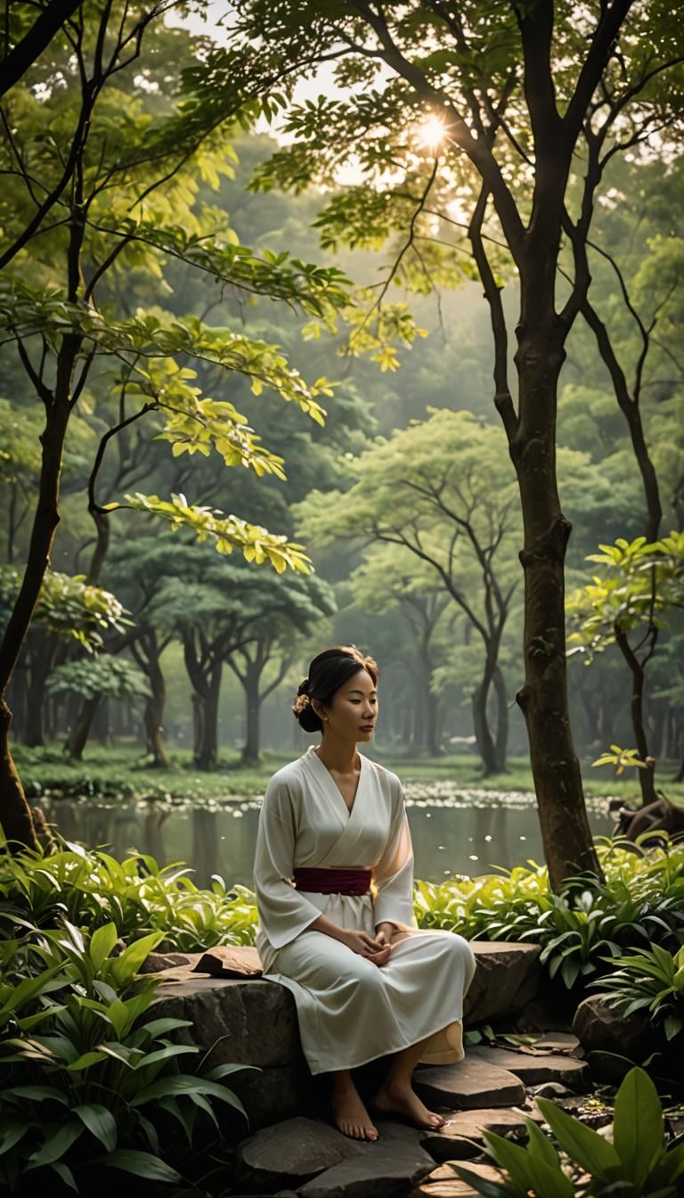 Victorian Woman in Floral Dress on Porch