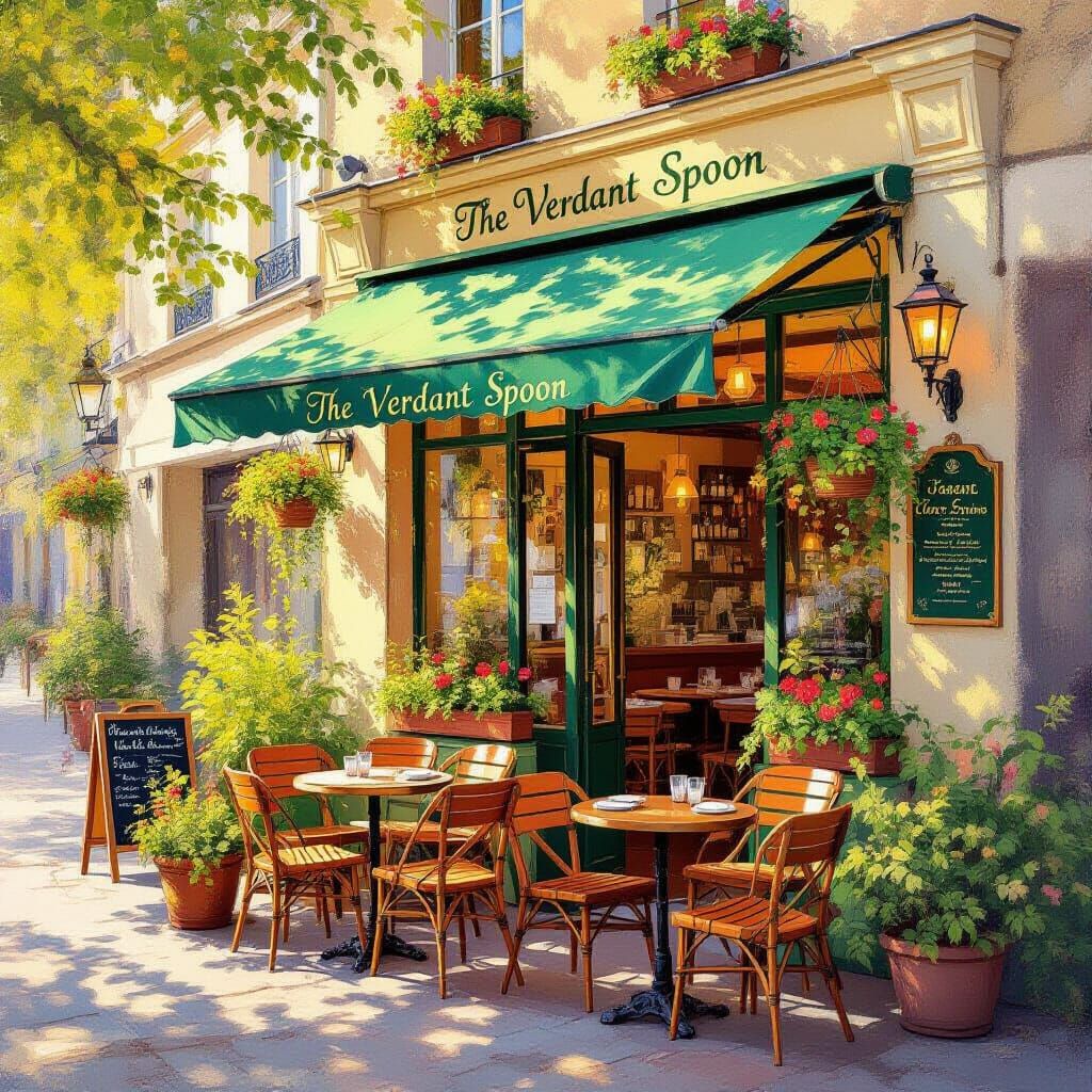 Charming Vegan Restaurant Exterior in Golden Hour Light