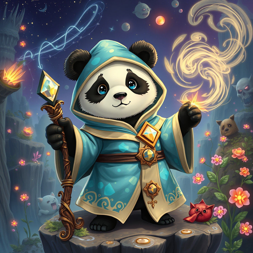 Panda Bear Mage in Dreamlike Postmodern Illustration