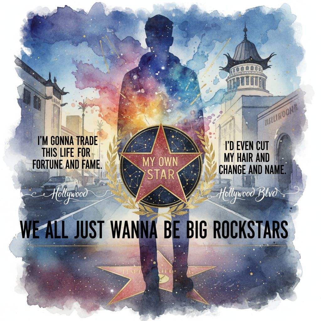 Hollywood Star Watercolor Double Exposure