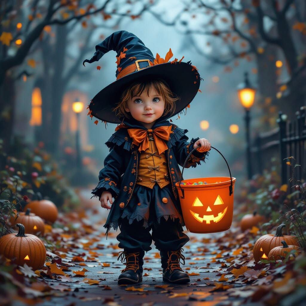 Child in Whimsical Costume Trick-or-Treating
