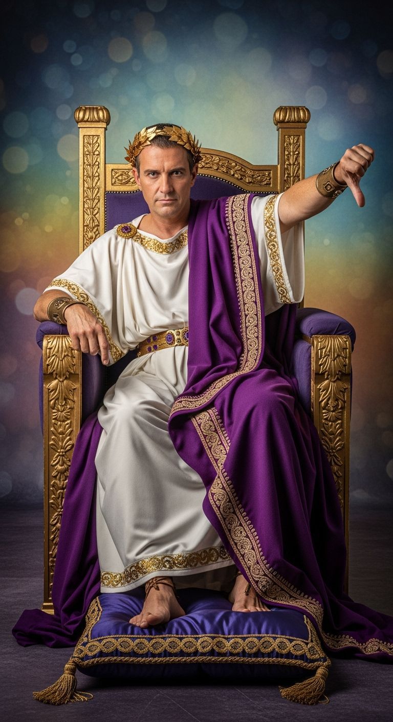 Regal Roman Emperor on Gold Throne, Photorealistic Portrait