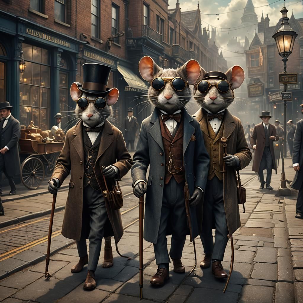Steampunk Victorian Mice in Epic Streetscape
