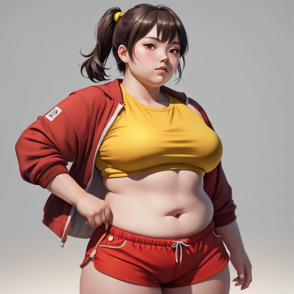 Curvy Woman in Red and Yellow Outfit: 3D Anime Art