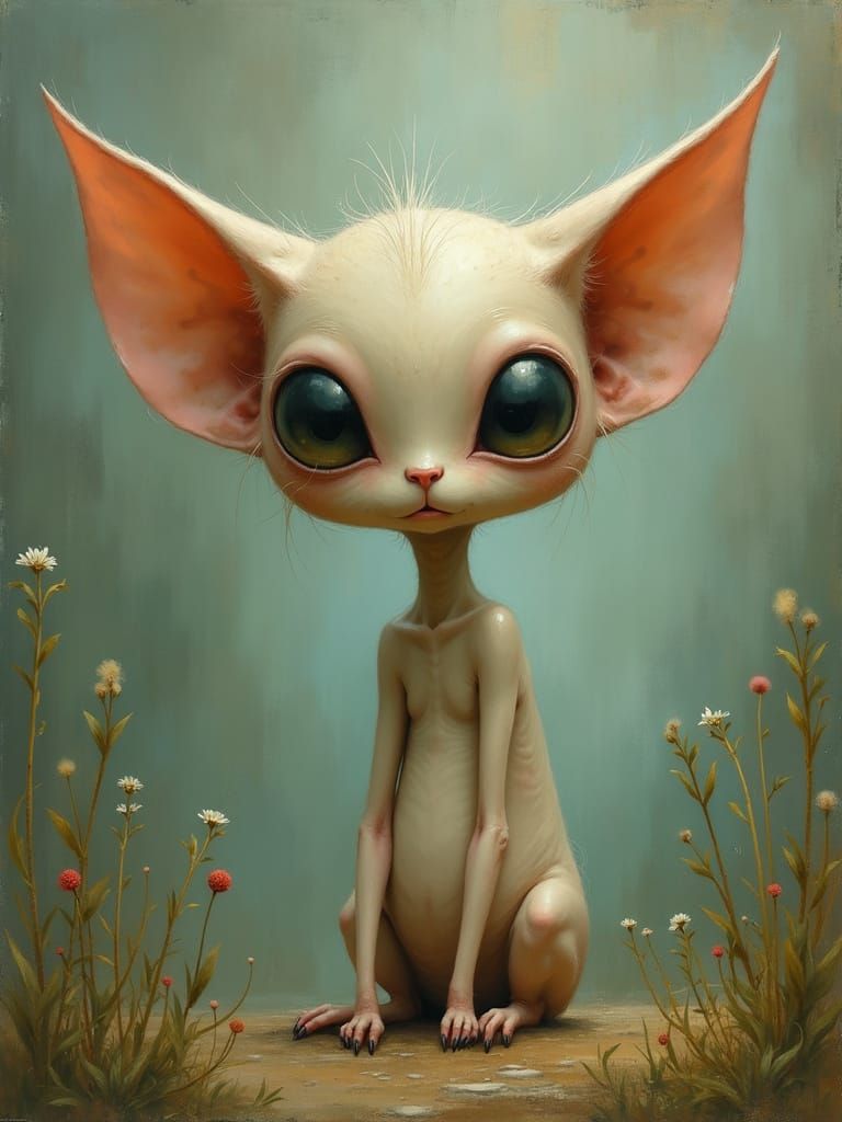 Dreamlike Alien Sphinx in Whimsical Surrealist Art