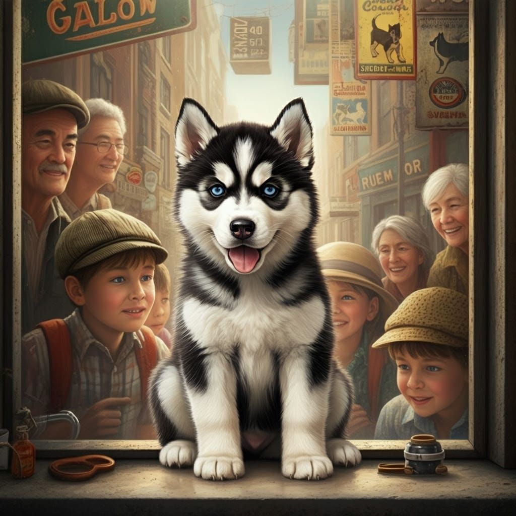 Siberian Husky Puppy Charms Pet Shop Crowd