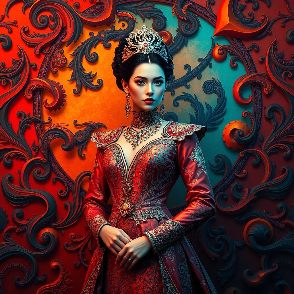 Elegant Woman in Ornate Attire: Digital Art Nouveau