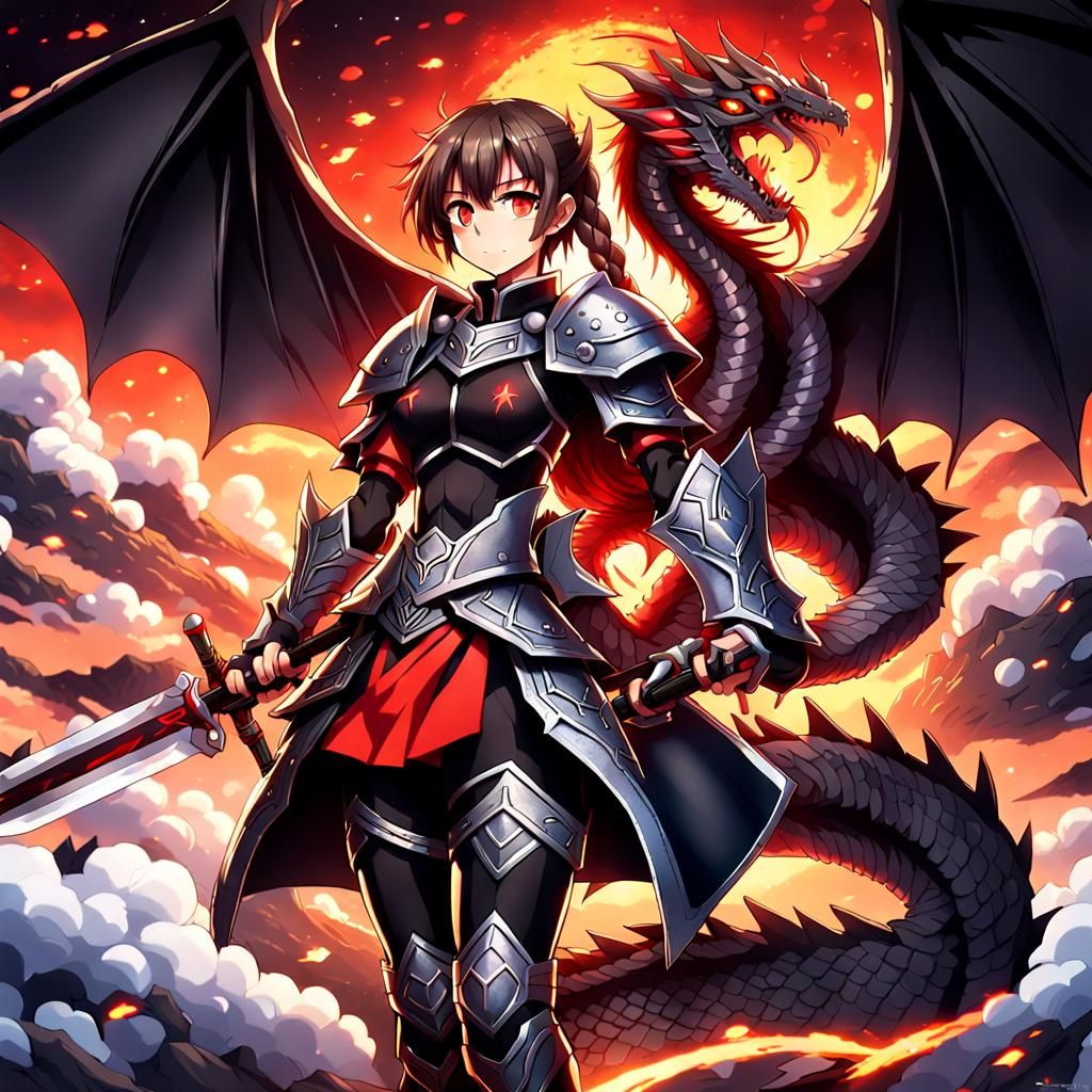 Anime-Style Female Warrior in Dragon Armor with Sword