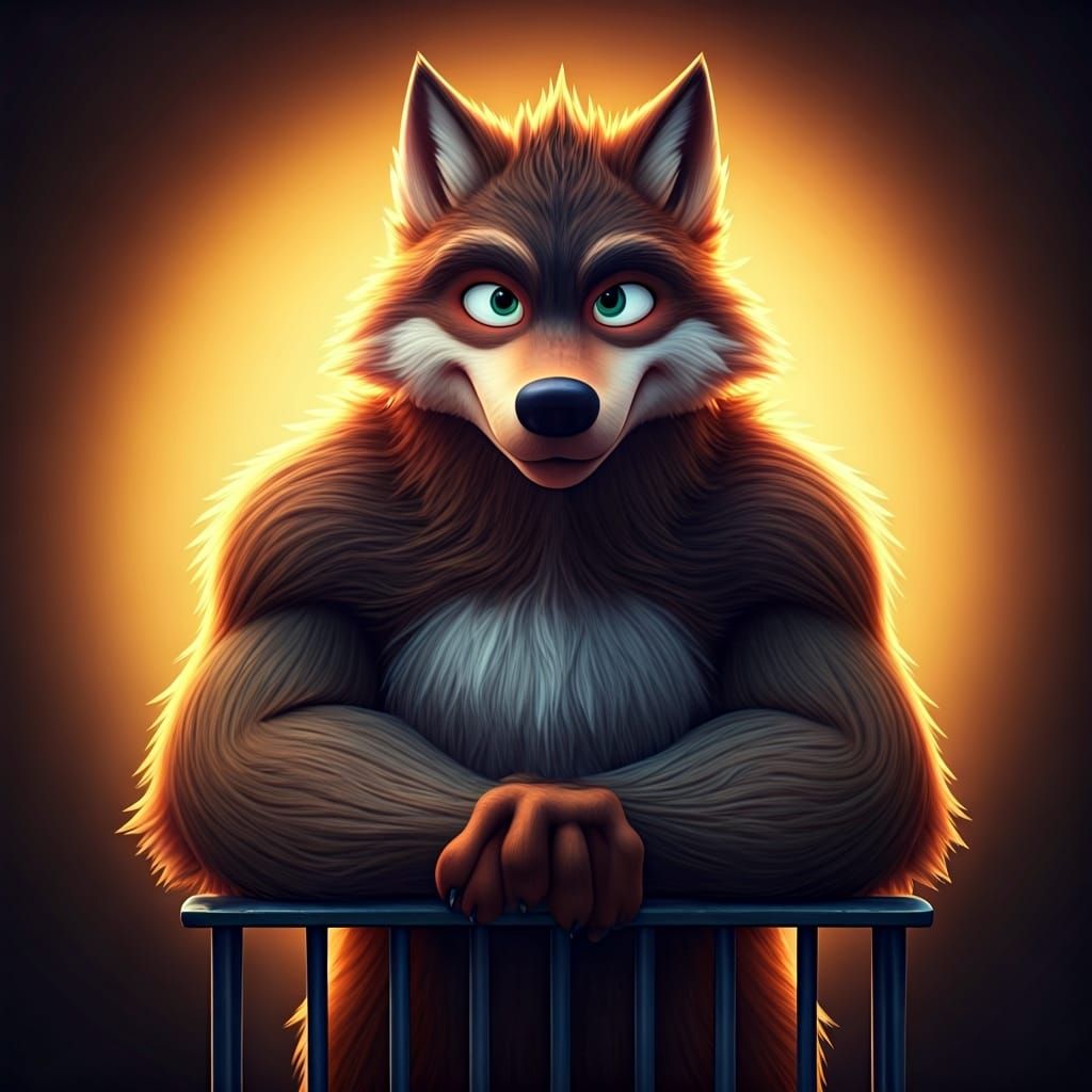 Big Bad Wolf Behind Bars: Pixar-Style 3D Art