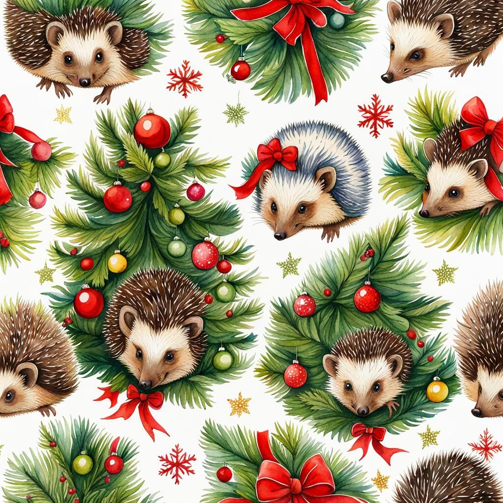 Hedgehogs Celebrate Christmas: Watercolor and Ink Illustrati...