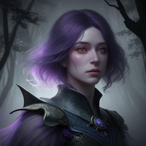 Glowing Portrait Amidst Violet Trees in Fantasy Illustration