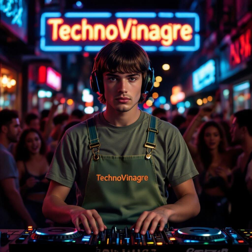 Man DJing in Neon Urban Street