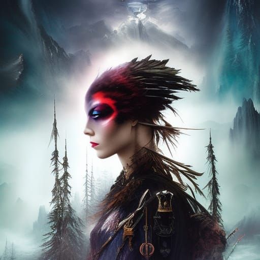 female with crow head , paI need a titleainting by Luis Royo