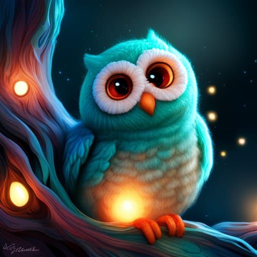 Knitted Owl in Galaxy, Whimsical CGI Portrait