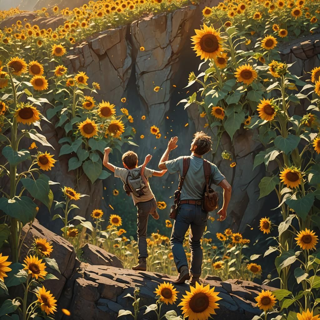 Dramatic Fall Into Sunflowers, Fantasy Art