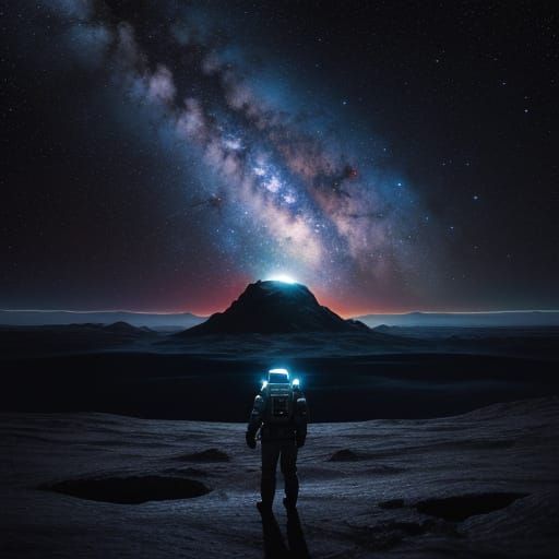 Astronaut on Barren Planet, Reflecting Galaxy