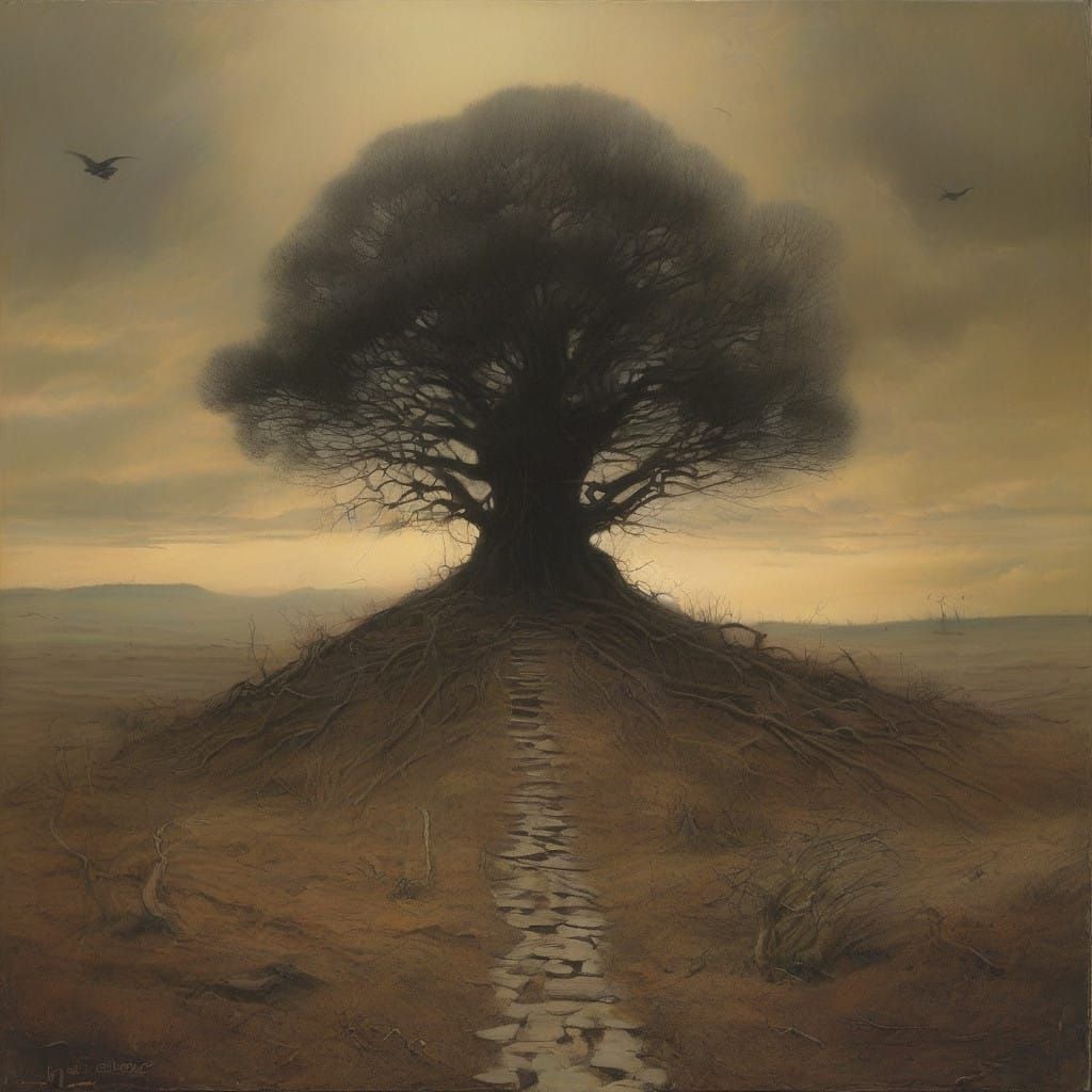 Ethereal Industrial Landscape in Moody Atmosphere